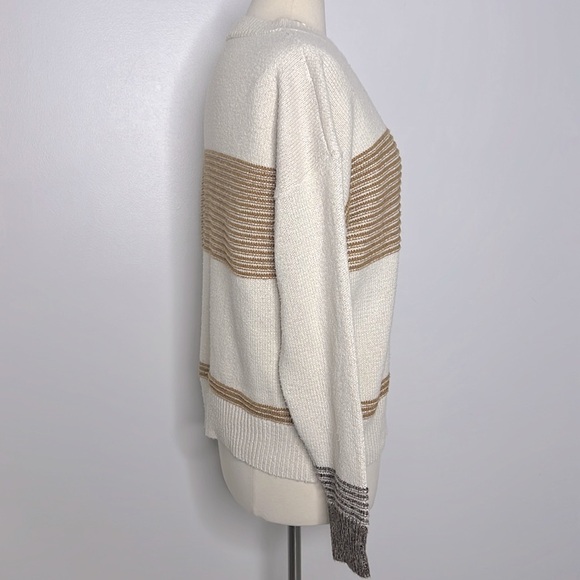 ee:some women’s Favorite Record Mustard Striped knit Sweater, size medium - Picture 7 of 11